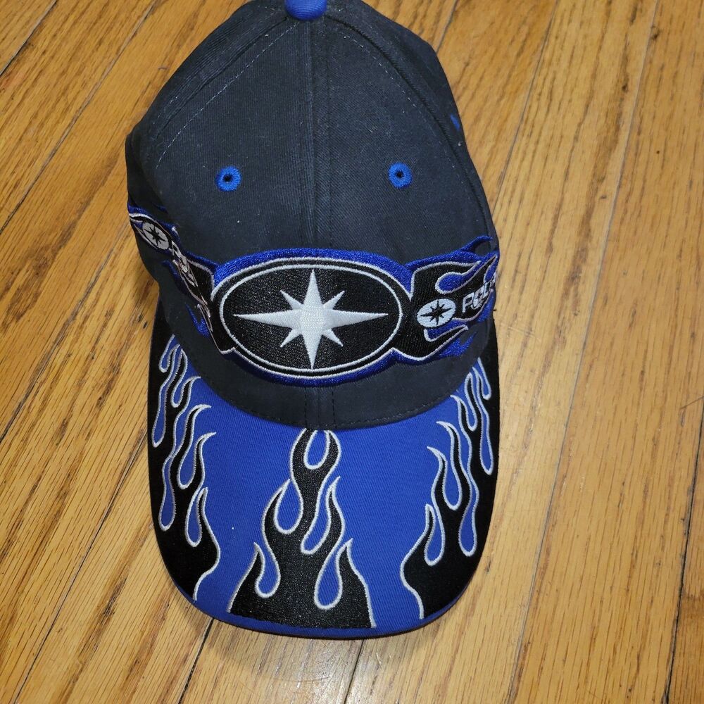 Rare Vintage Blue Flame Polaris Fire On Ice Adjustable Hat 100% cotton black